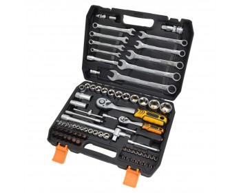 82pc 1/4in & 1/2in Drive Socket, Bit & Wrench Set